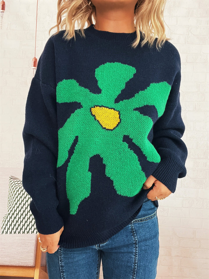 Damen lässiger Pullover mit floralem Motiv und lässigem Schnitt Drune