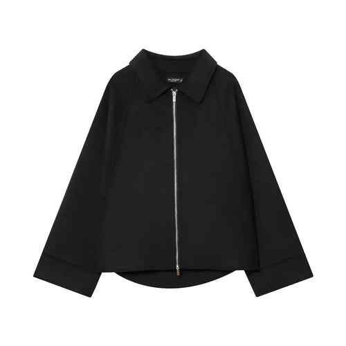Damen nan kastiges Zip-Overshirt mit Hemdkragen, Raglanärmeln und verlängertem Saum Drune