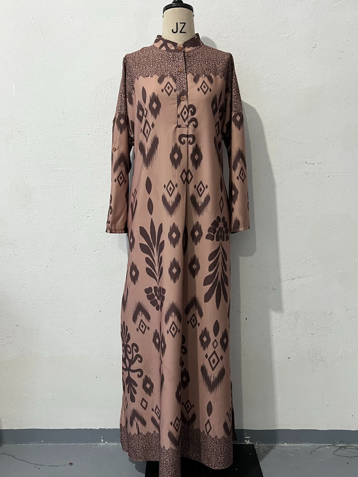 Damen maxilanges Kleid mit elegantem Muster und Knopfdetails Drune