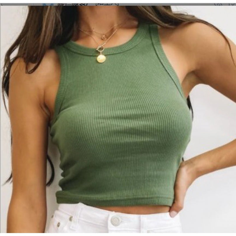 Damen körpernahes Cropped Top mit Rippstruktur und breiten Trägern Drune