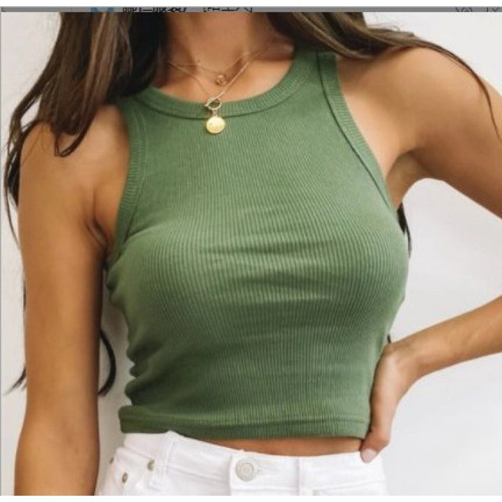 Damen körpernahes Cropped Top mit Rippstruktur und breiten Trägern Drune