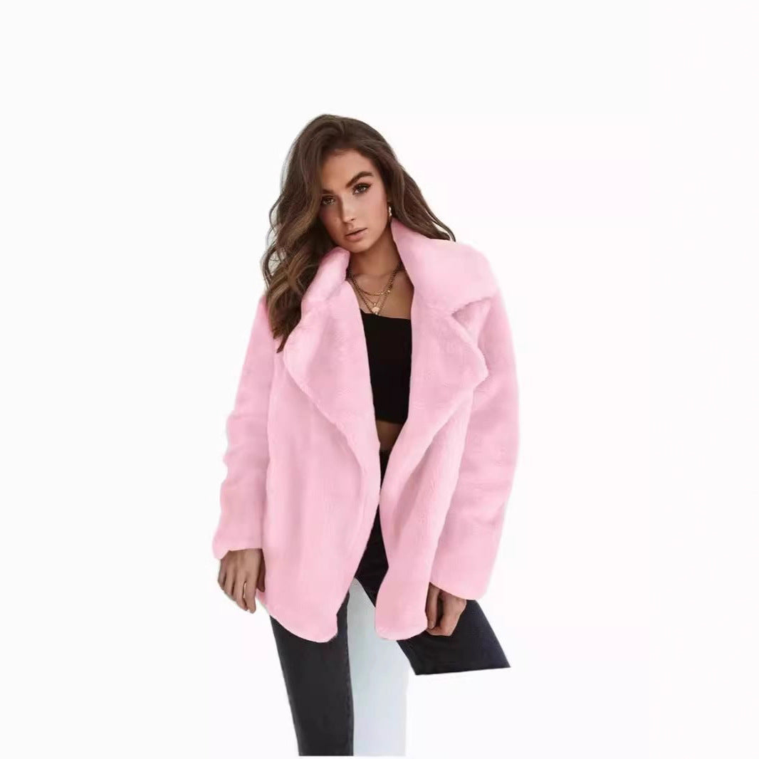Damen Plüschige Oversized Jacke mit umschlagbarem Kragen und dezentem Schnitt Drune