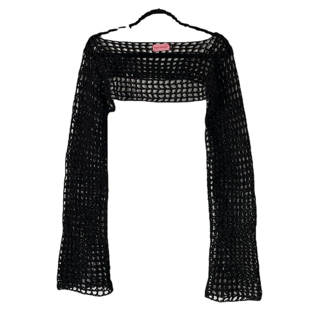 Damen gehäkeltes Langarm-Top mit Off-Shoulder-Design Drune