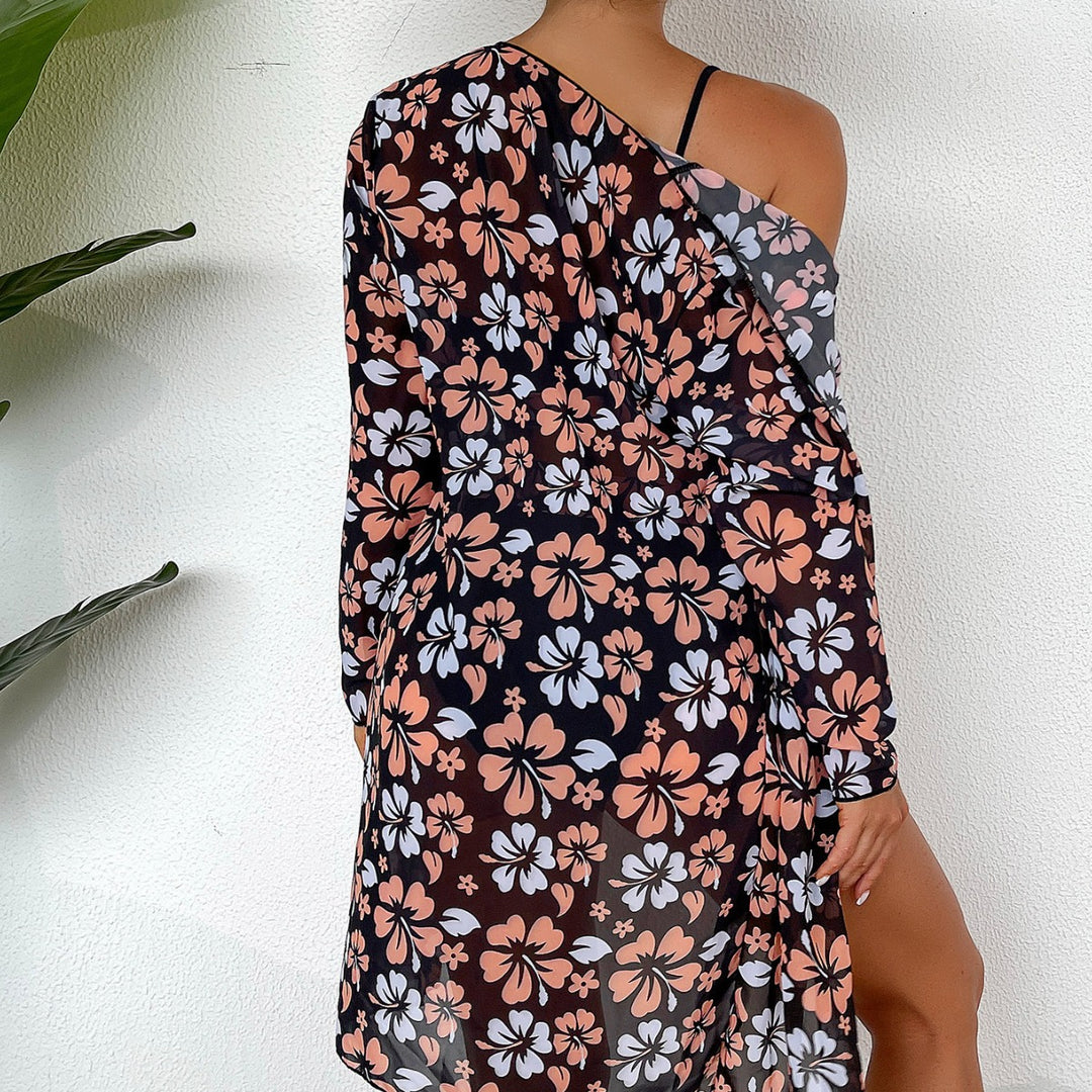 Damen Strandcover-Up mit floralem Design und eleganter Transparenz Drune
