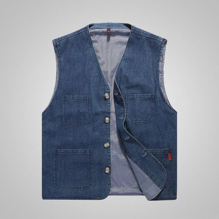 Herren Canvas-Utilityweste aus Baumwolle mit aufgesetzten Taschen und gestreiftem Innenfutter Drune