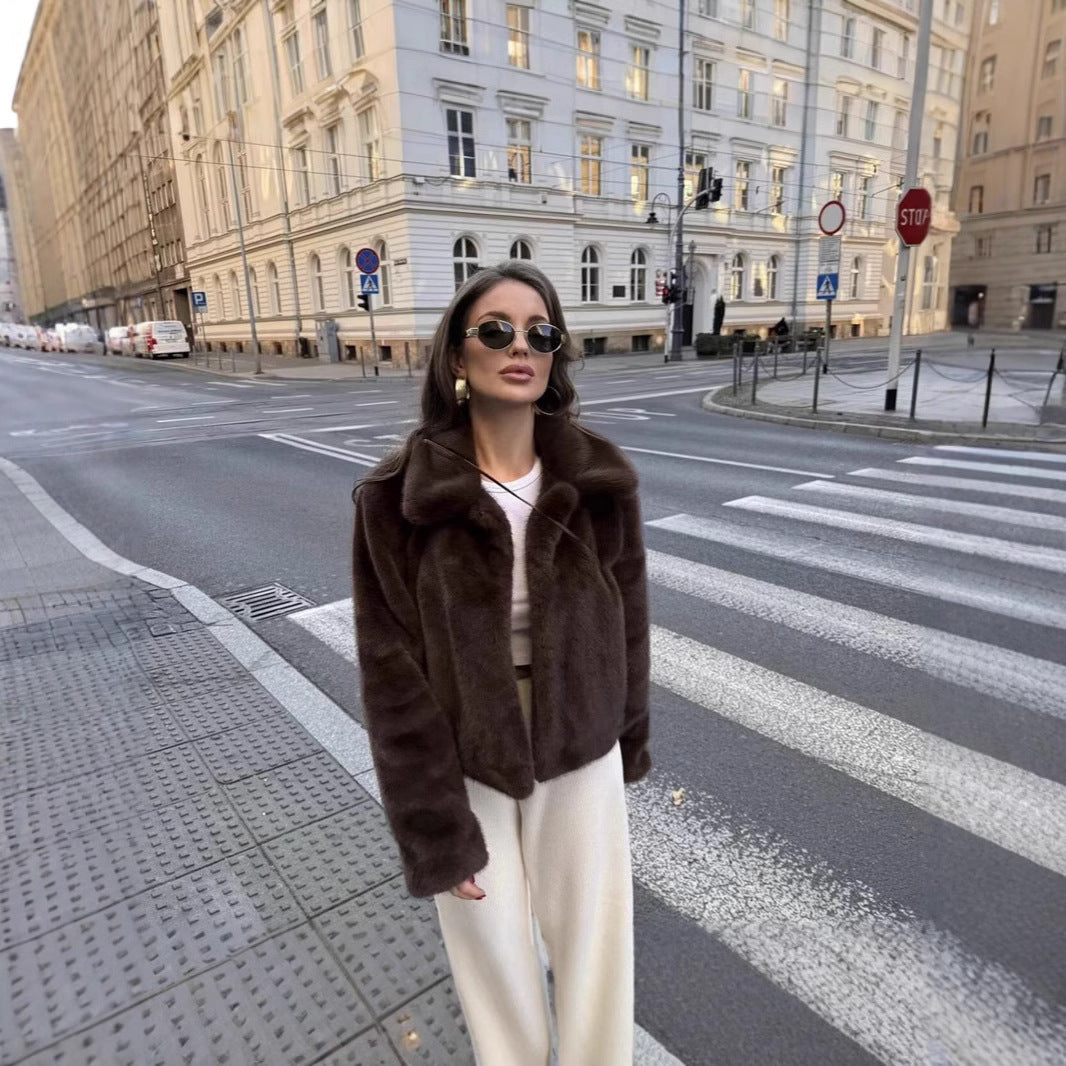 Damen Kurzer boxy Kunstfell‑Blouson mit klassischem Reverskragen und seidiger Fütterung Drune