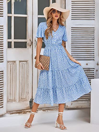 Damen Maxikleid mit lässiger A-Linien-Silhouette und Rüschendetails Drune