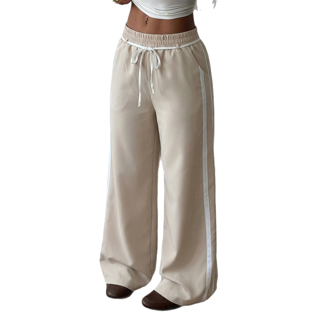 Damen nan weite Palazzo-Loungehose mit elastischem Bund, Tunnelzug und seitlichem Kontraststreifen Drune