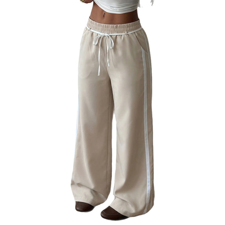 Damen nan weite Palazzo-Loungehose mit elastischem Bund, Tunnelzug und seitlichem Kontraststreifen Drune