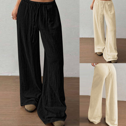 Damen Lässige Palazzo-Loungehose mit elastischem Bund und Crinkle-Struktur Drune
