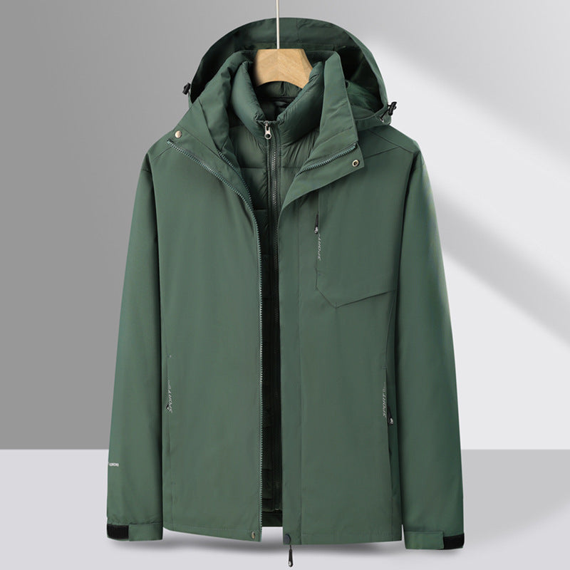 Herren dreiteiliger Übergangsparka mit abnehmbarer gesteppter Innenjacke und wetterfester Softshell-Außenlage Drune