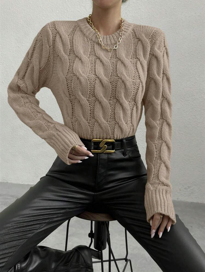 Damen Feiner Zopf‑Strickpullover mit Rundhals und gerippten Bündchen Drune
