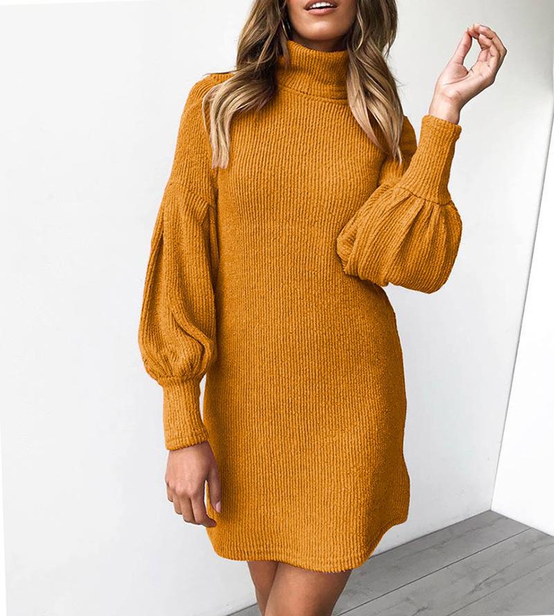 Damen Kleid mit hohem Kragen und voluminösen Ärmeln Drune
