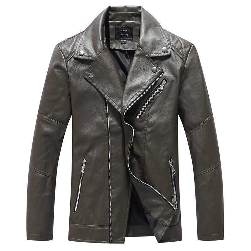 Herren Slim‑Fit Kunstleder‑Motorradblouson mit asymmetrischer Reißverschluss‑Front Drune