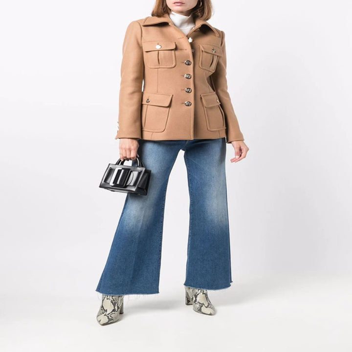 Damen Kurze militärinspirierte Wollmix‑Jacke mit Zierknöpfen Drune