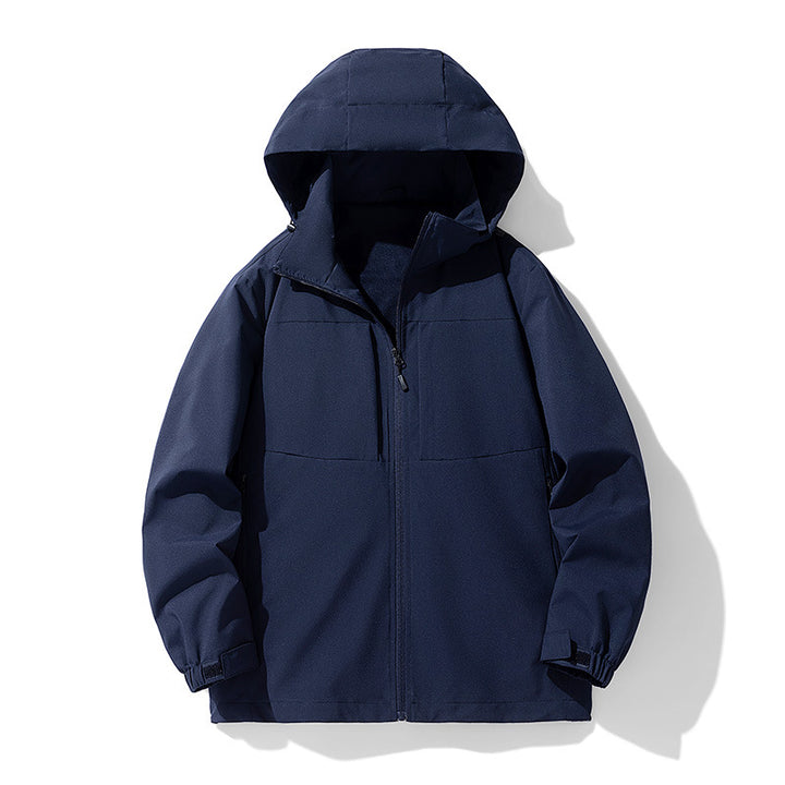 Herren Wasserabweisende Softshell-Outdoorjacke mit Kapuze, atmungsaktivem Netzfutter und verdecktem Reißverschluss Drune