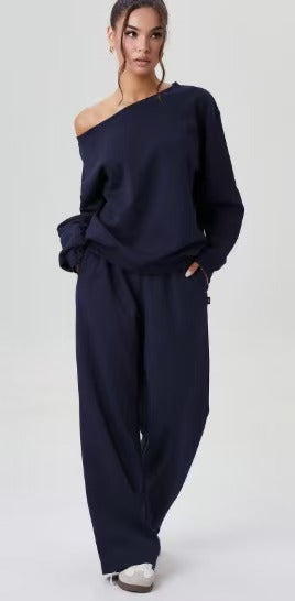 Damen nan legeres Lounge-Set mit einseitigem Schulterdetail und weiter Jogginghose Drune