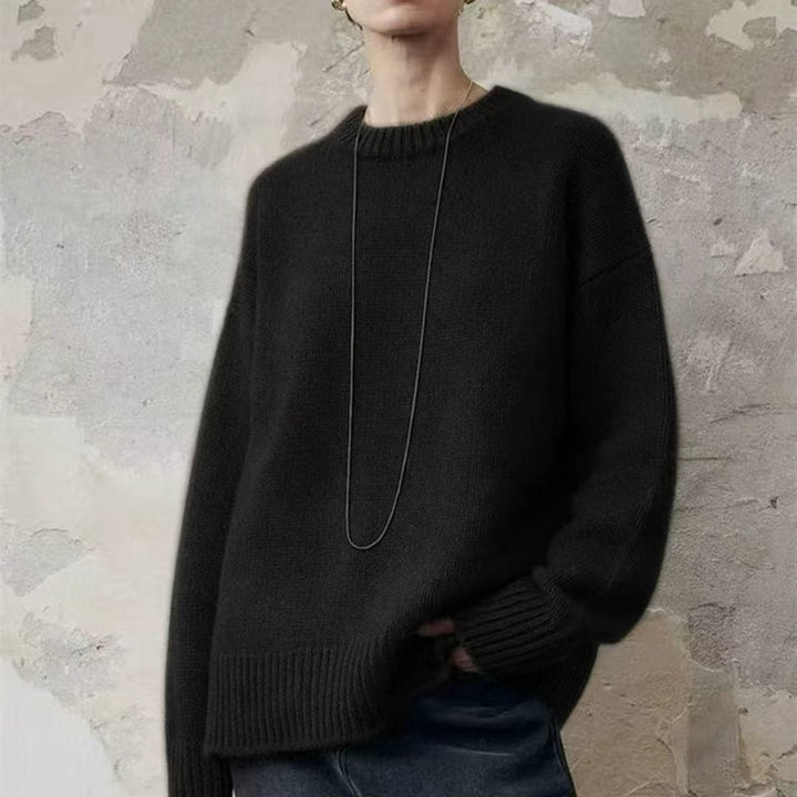 Damen Oversize-Feinstrickpullover mit Rundhals, fallender Schulter und geripptem Saum Drune