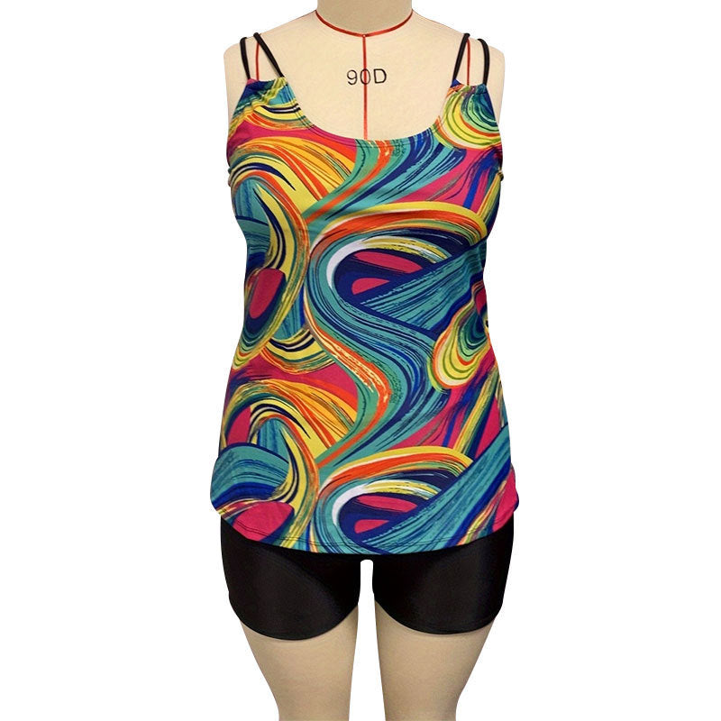 Damen Sportliche Tankini mit buntem Muster Drune