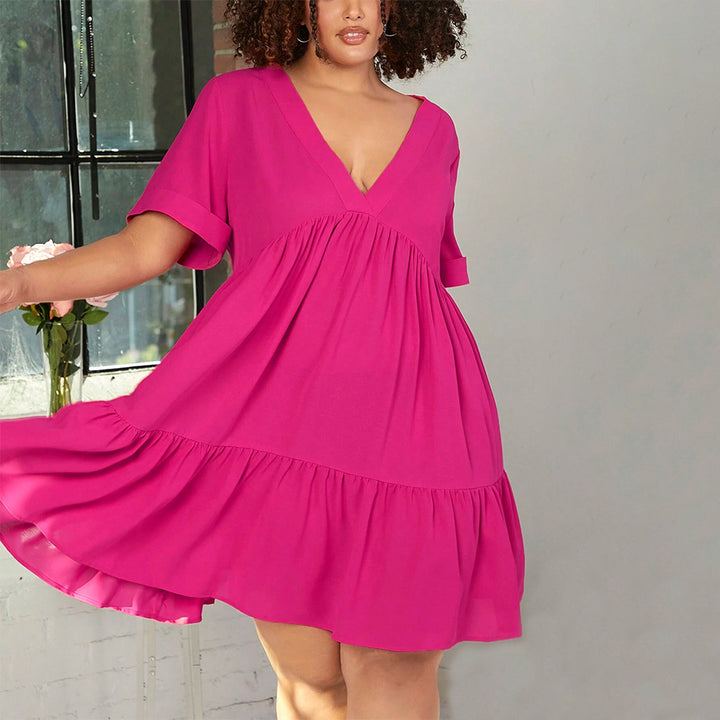 Damen lässiges Sommerkleid mit V-Ausschnitt und schwingendem Saum Drune