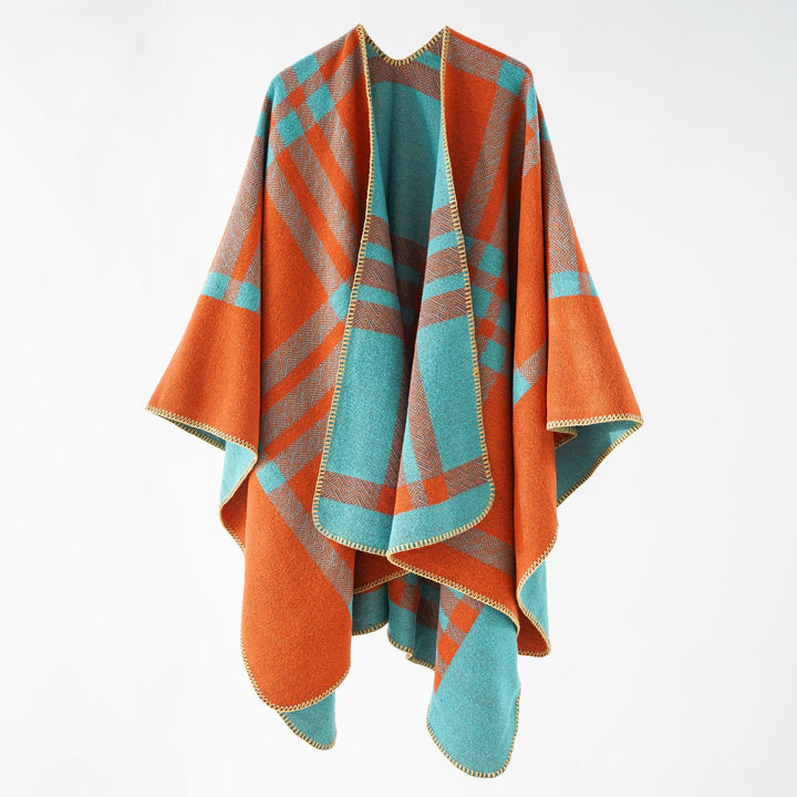 Damen Reversibler Oversize-Cape-Poncho aus Wollmix mit dekorativer Rollkante Drune