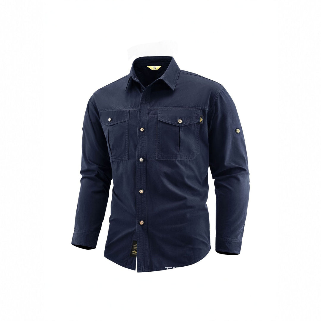 Herren Canvas-Overshirt im Field‑Style mit Brustklappen und durchgehender Knopfleiste Drune