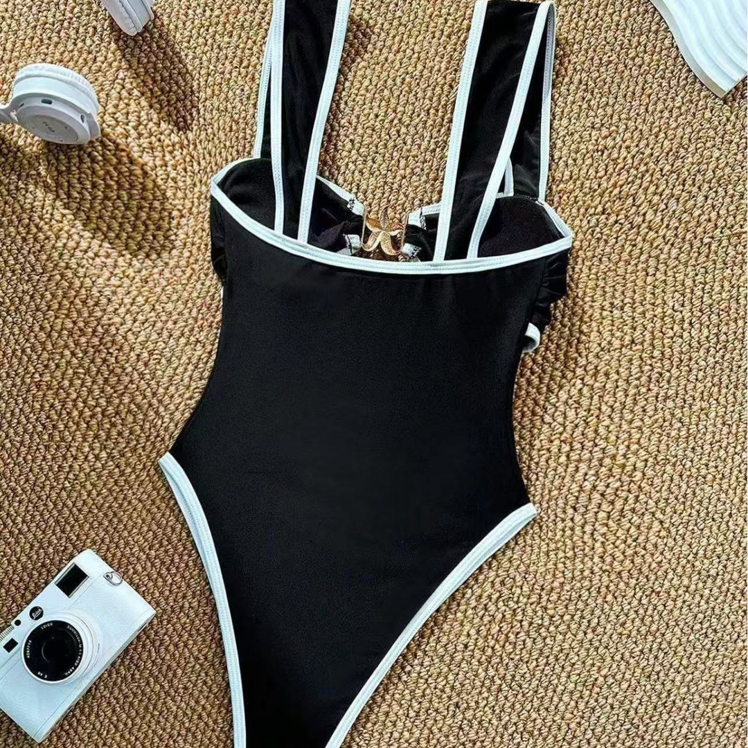 Damen Einteiler Badeanzug mit modischem Bustier und verstellbaren Trägern Drune