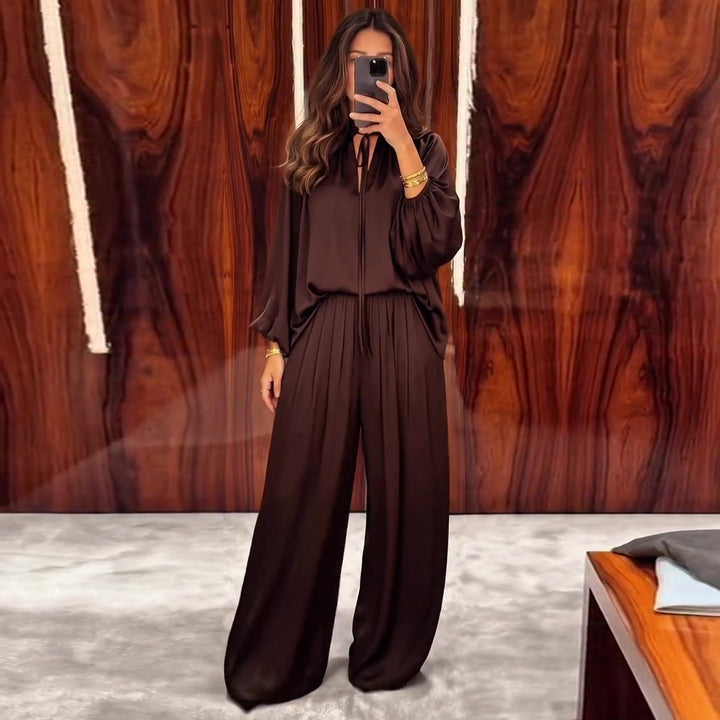 Damen elegantes Zweiteiler Set aus fließendem Material mit raffinierten Falten und weitem Schnitt Drune
