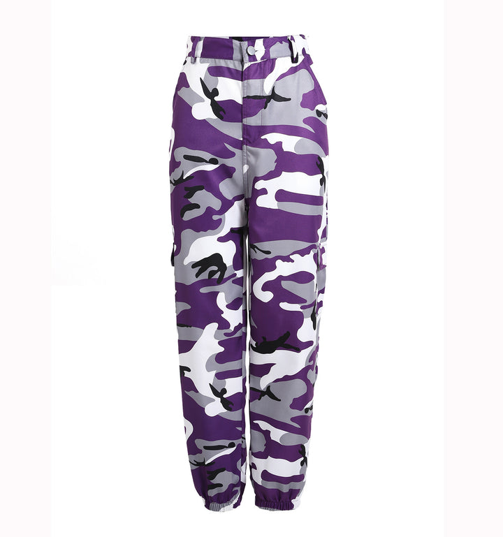 Damen Camouflage Sporthose mit Elastischem Bund und seitlichen Taschen Drune