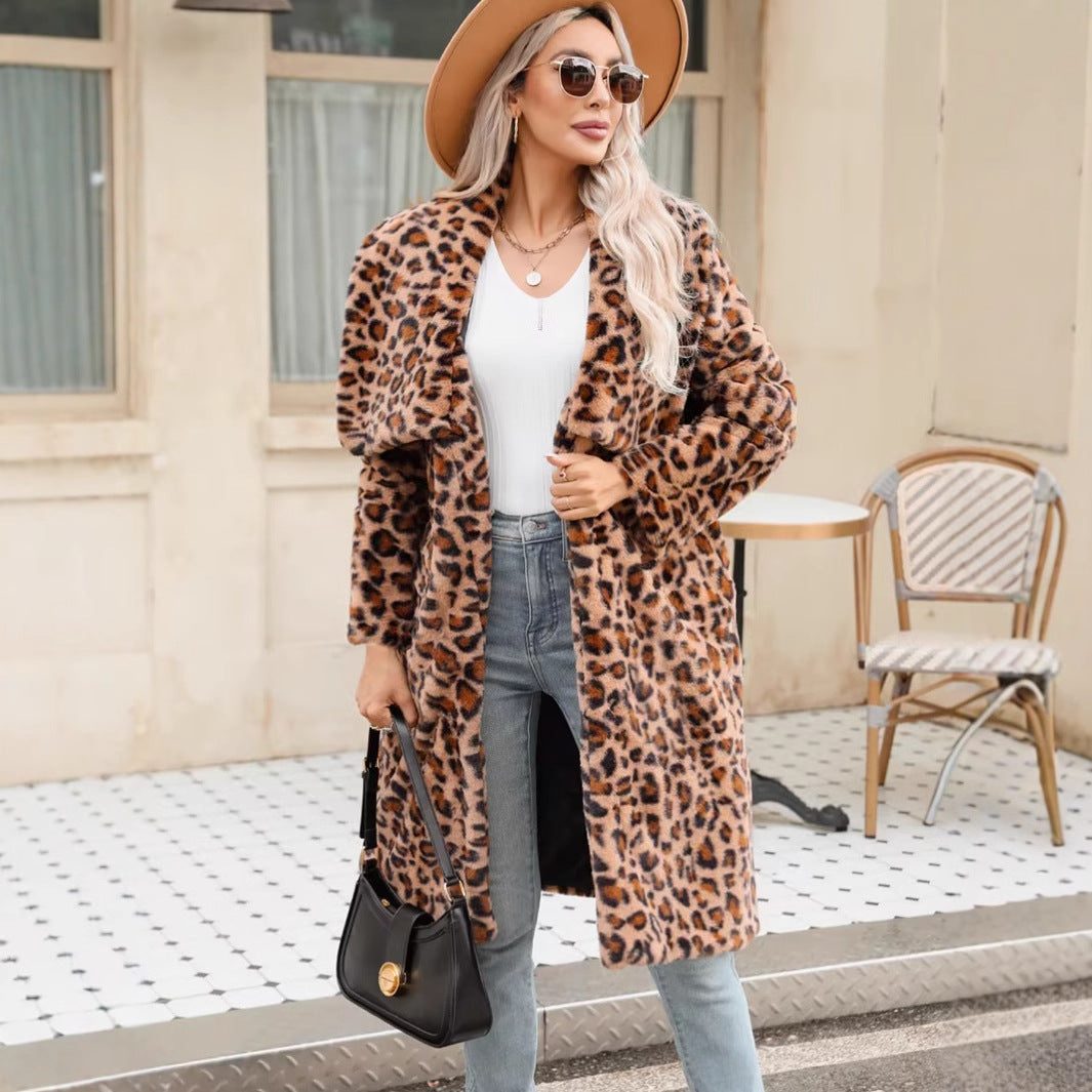 Damen Lange Leopardmuster Drune