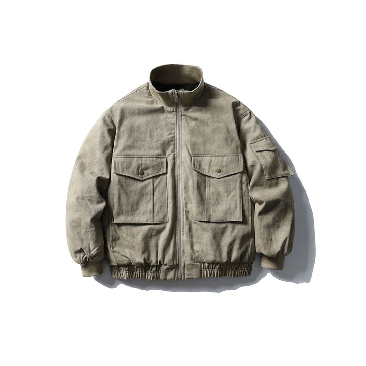 Herren Boxy Utility-Blousonjacke mit Stehkragen, Cargo-Ärmel und aufgesetzten Pattentaschen Drune