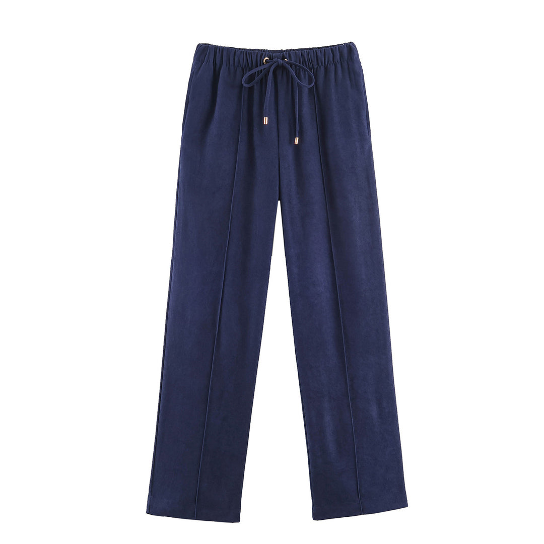 Damen Weite Velours‑Hose mit elastischem Tunnelzugbund und Bügelfalte Drune