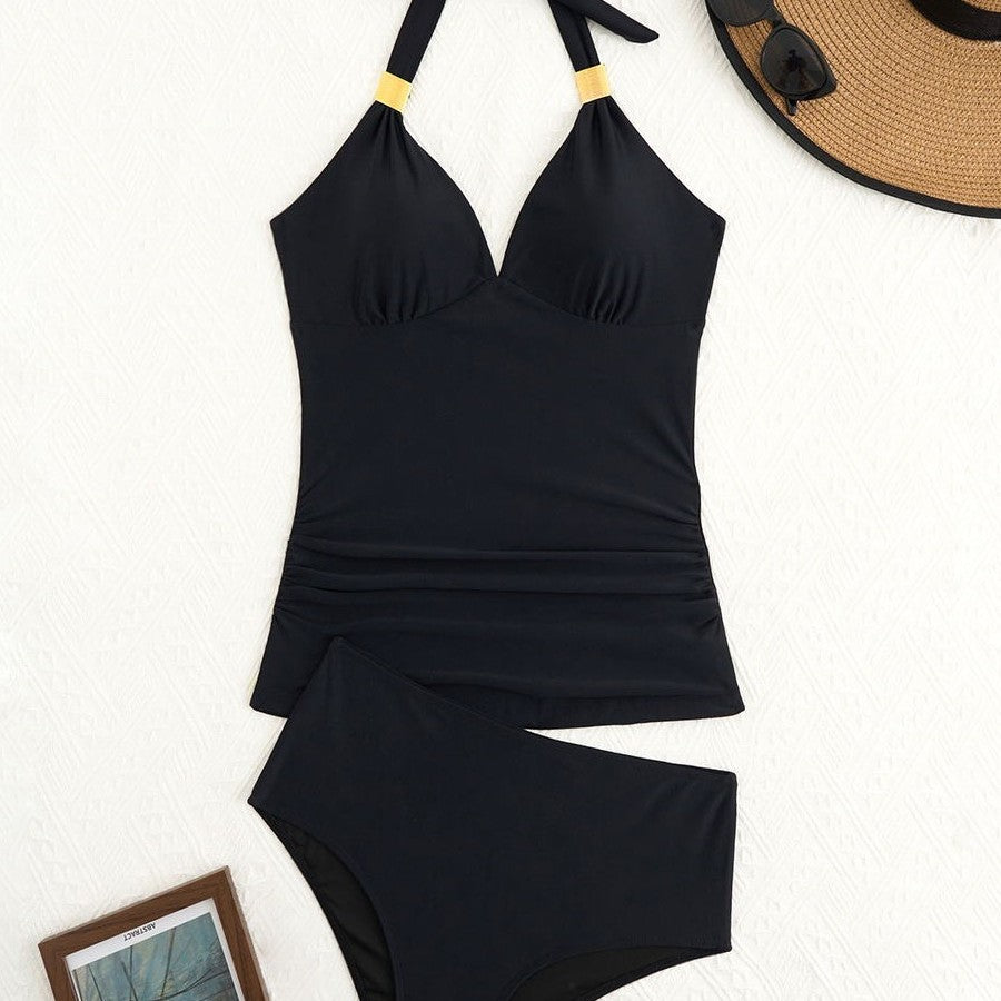 Damen Eleganter Tankini mit Halterneck und Goldakzenten Drune