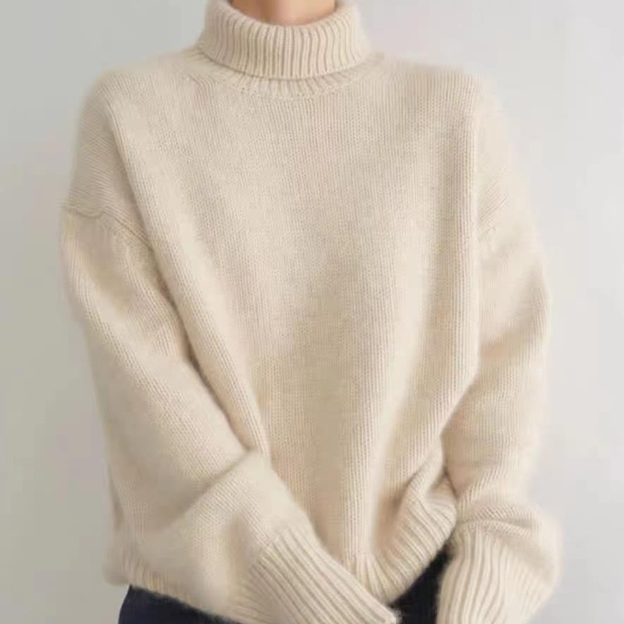 Damen Oversize Feinstrickpullover mit hohem Rollkragen und Seitenschlitzen Drune