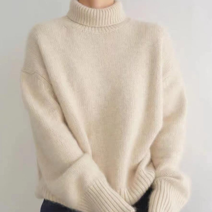 Damen Oversize Feinstrickpullover mit hohem Rollkragen und Seitenschlitzen Drune