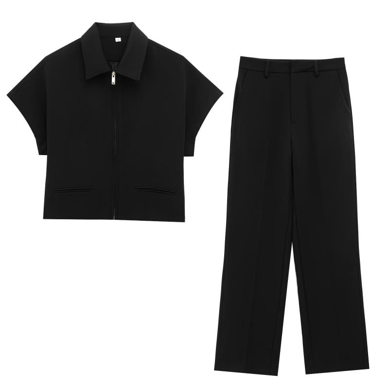 Damen Weite High‑Waist Stoffhose mit Bügelfalte und geradem Bein Drune