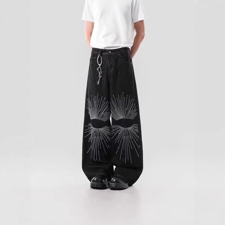 Herren Weitgeschnittene Denim-Jeans mit einzigartigem Grafikdesign Drune