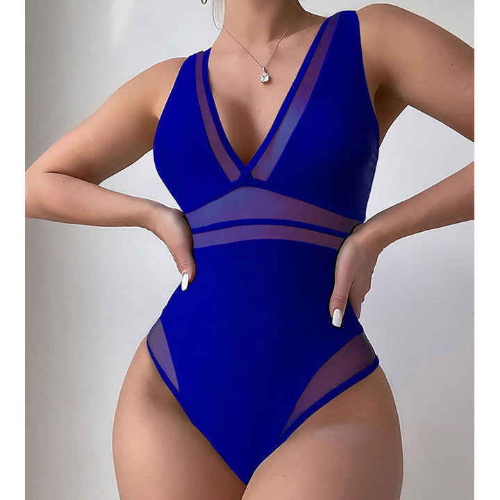 Damen Einteiliger Badeanzug mit tiefem V-Ausschnitt und eleganten Transparentsdetails Drune