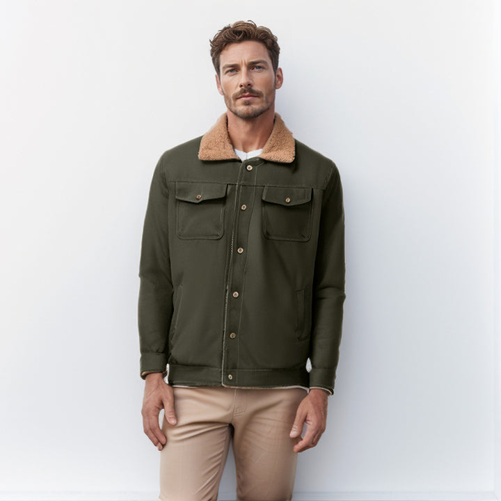 Herren Workwear-Jacke mit Teddykragen und Druckknopfleiste Drune