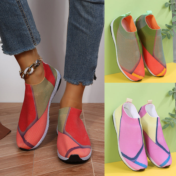Damen Leichte Strick-Slipper-Sneaker ohne Schnürung mit atmungsaktivem Mesh und gedämpfter Plateausohle Drune