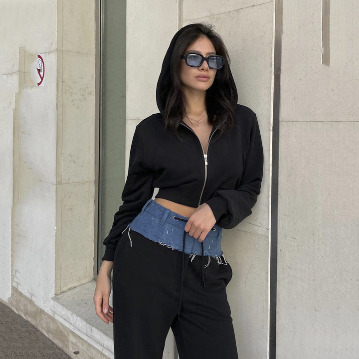 Damen urbanes cropped Sweatjacken-Set mit lässigem Bund Drune