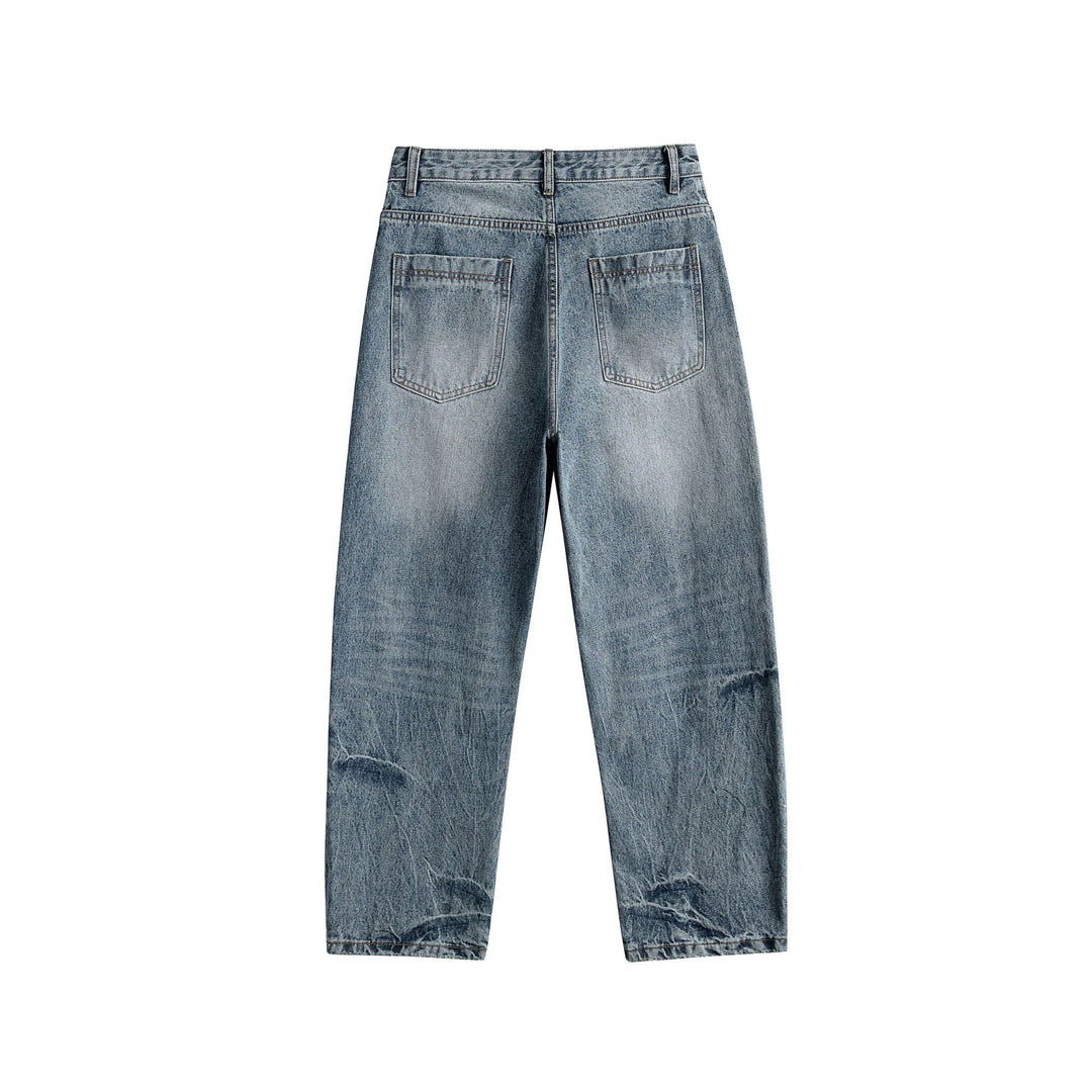 Damen Relaxed Straight taillenhohe Denim-Jeans mit Used‑Effekt und weitem Bein Drune