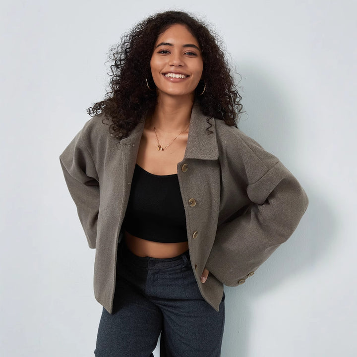 Damen lässige Oversize-Jacke mit doppelter Knopfleiste Drune