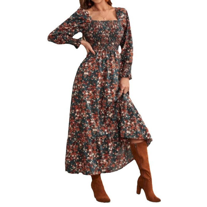 Damen Maxikleid mit Rüschendetails und floralem Design Drune