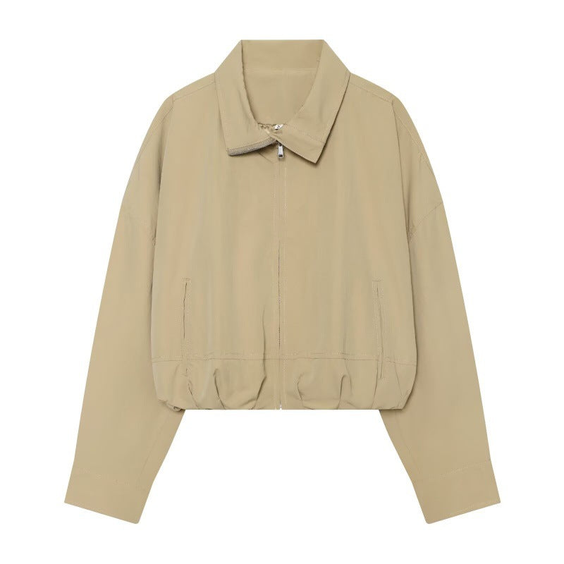 Damen Cropped Boxy‑Jacke mit Reißverschluss, Stehkragen und elastischem Saum Drune