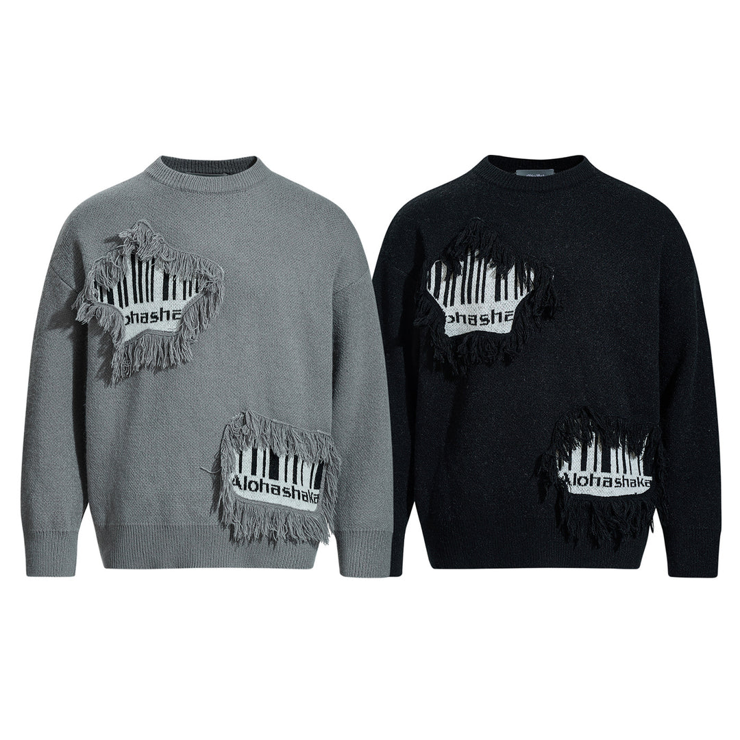 Herren Strickpullover mit Fransen-Applikation und Intarsien Drune