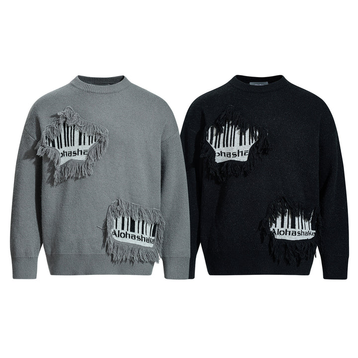 Herren Strickpullover mit Fransen-Applikation und Intarsien Drune