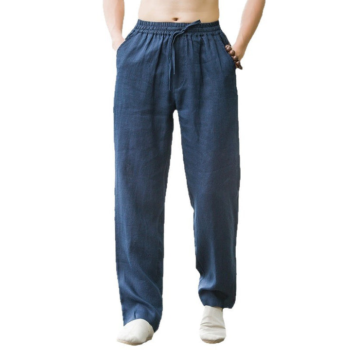 Herren nan leichte Leinenhose mit elastischem Bund weites Bein und seitlichen Eingrifftaschen Drune