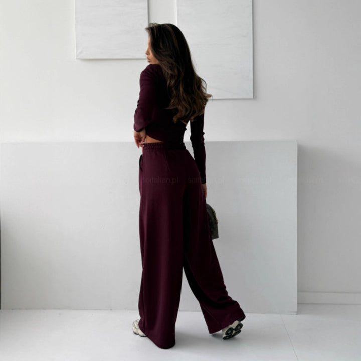 Damen Bequemes Set aus cropped Oberteil und weitem Jogginghose Drune
