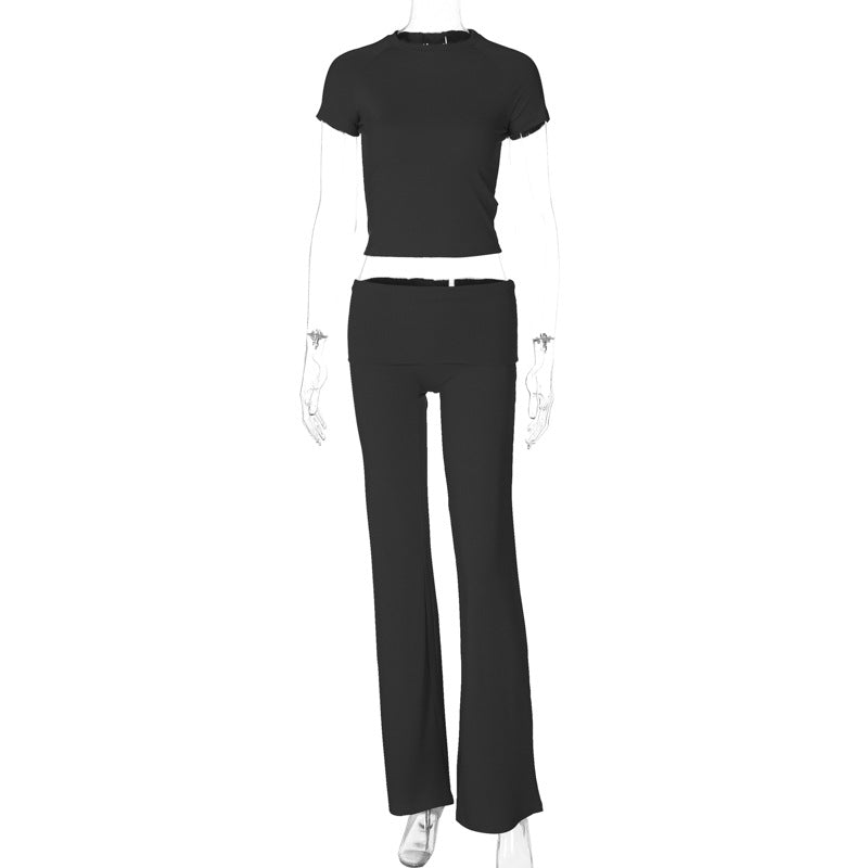 Damen Sportliches Set mit cropped Oberteil und ausgestellten Hosen Drune